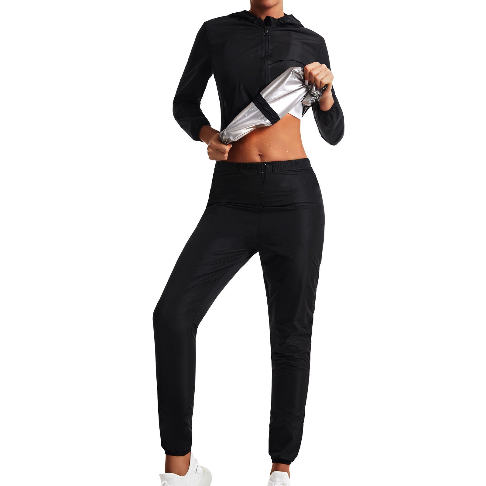 Hooded windproof clothing for outdoor running, body shaping, sweat-inducing clothing, fitness, yoga clothing, sweat-inducing clothing suit - Image 2