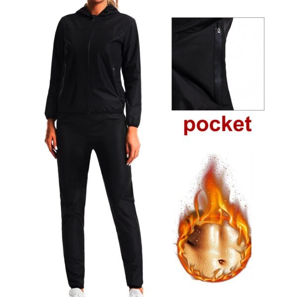 Hooded windproof clothing for outdoor running, body shaping, sweat-inducing clothing, fitness, yoga clothing, sweat-inducing clothing suit