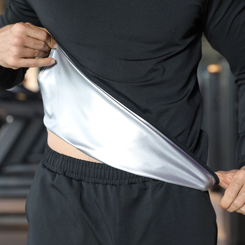 Men's sauna soaked slimming sweater sports sweatshirt weight loss running fitness sportswear set elastic workout tracksuit - Image 5