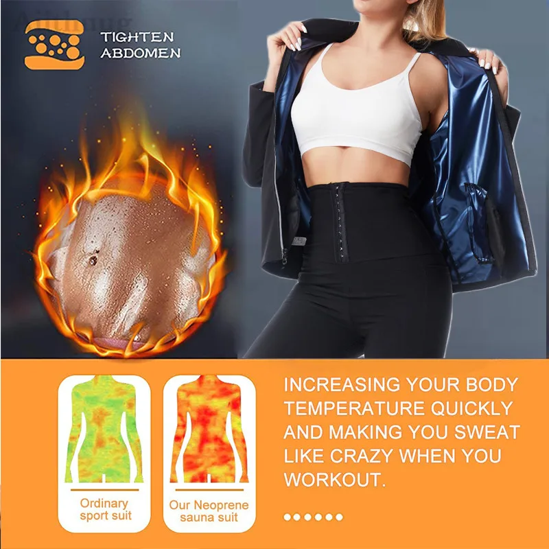 Aiithuug Sauna Sweat Jacket Waist Trainer Jacket Hot Sweat Shirt Weight Loss Sauna Suit Workout Body Shaper Top with Side Pocket - Image 3