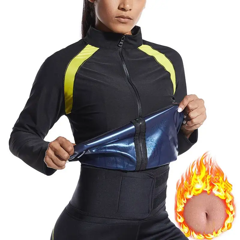 Women Sauna Jacket Slimming Sweat Sauna Suit Sauna Shirt Long Sleeve Zipper Gym Workout Tops Body Shaper Weight Loss Sportwear