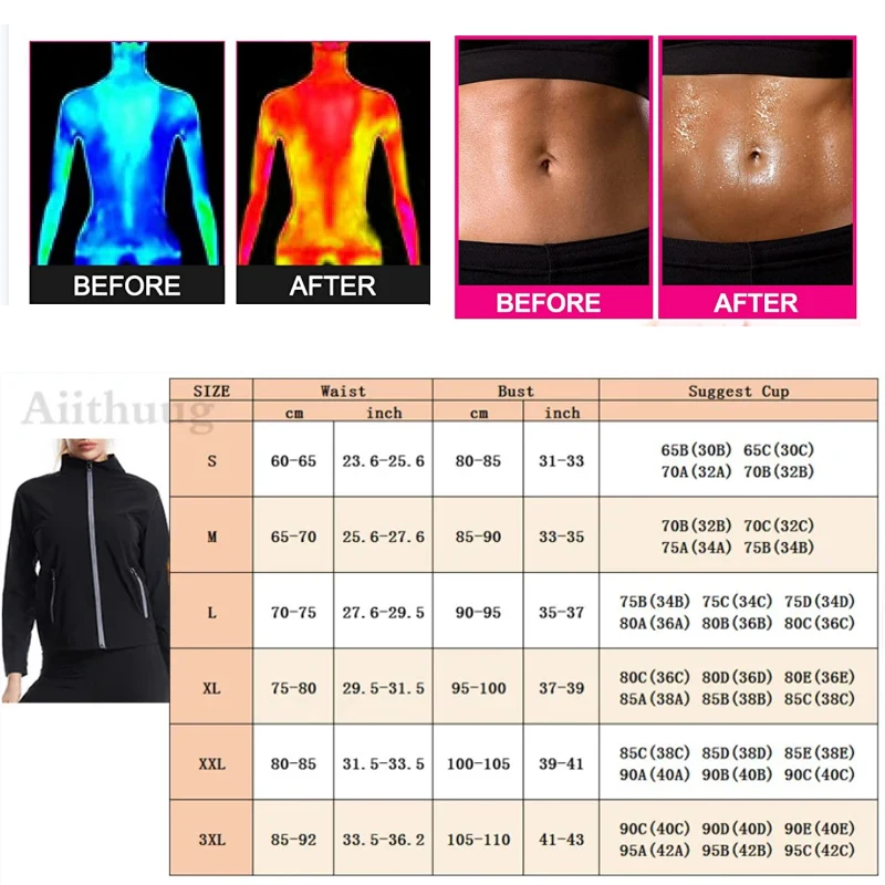 Aiithuug Sauna Sweat Jacket Waist Trainer Jacket Hot Sweat Shirt Weight Loss Sauna Suit Workout Body Shaper Top with Side Pocket - Image 6